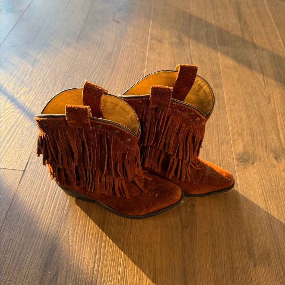 Fringe Suede Western Boots - Brown